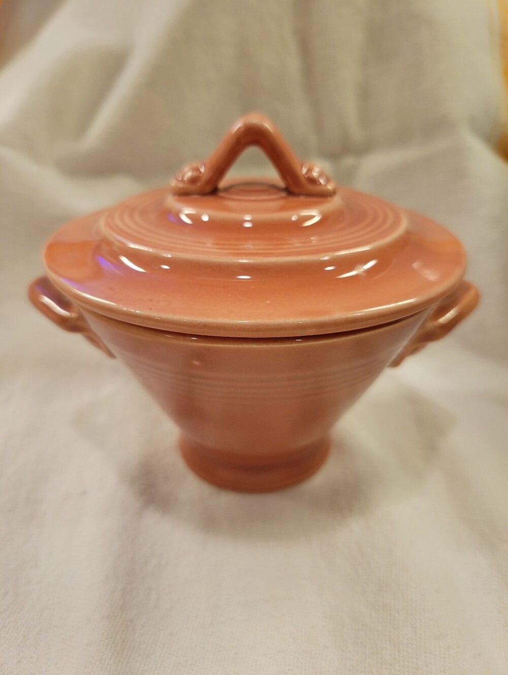 Vintage Homer Laughlin Harlequin Rose Covered Sugar Bowl Pink Fiesta Era